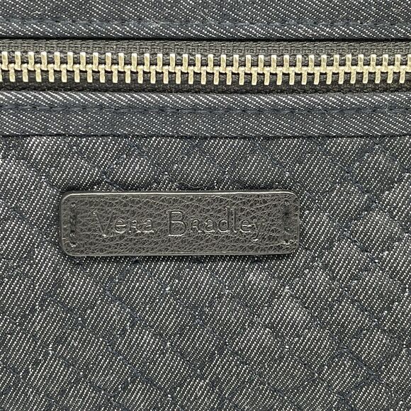 Vera Bradley Iconic Weekender Travel Bag Black Blue Quilted Denim 16x10x7 - Picture 4 of 12